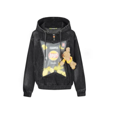 13DE MARZO Lay's Flavor Bear Denim Hoodie Black