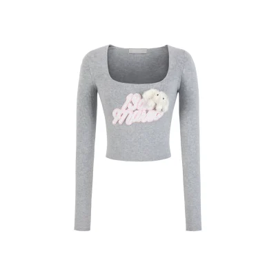 13DE MARZO Sequin Logo Tight Top Grey