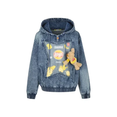 13DE MARZO Lay's Flavor Bear Denim Hoodie Blue