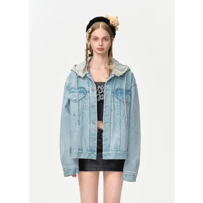 13DE MARZO Bear Heart Denim Jacket Blue