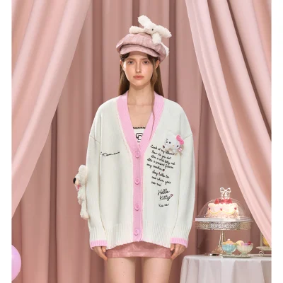 13DE MARZO Hello Kitty Bear Suture Cardigan White