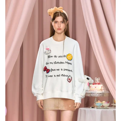 13DE MARZO Hello Kitty Ribbon Story Sweatshirt White