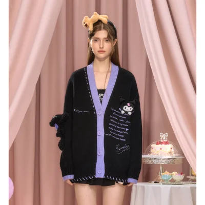 13DE MARZO Kuromi Bear Suture Cardigan Black