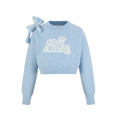 13DE MARZO Bear On Shouder Sweater Blue