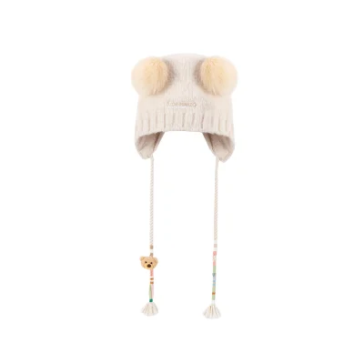 13DE MARZO Bear Ear Color Lace beanie Beige