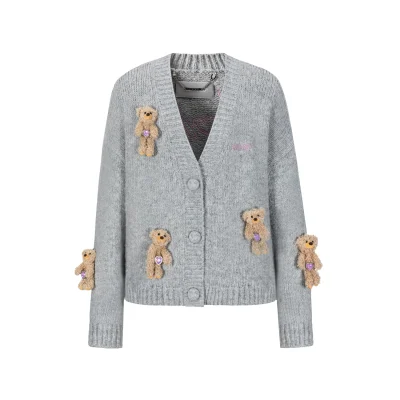 13DE MARZO Doozoo Rhinestone Cardigan Grey