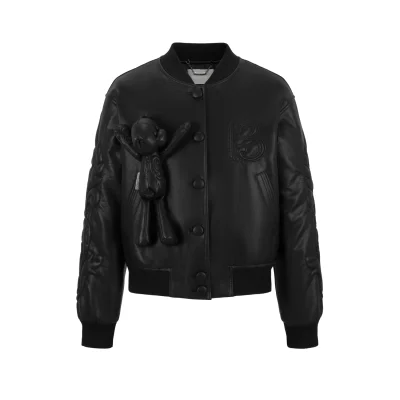 13DE MARZO Bear Dark Suture Leather Jacket