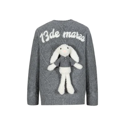 13DE MARZO Doozoo Pear Embroidery Cardigan Grey