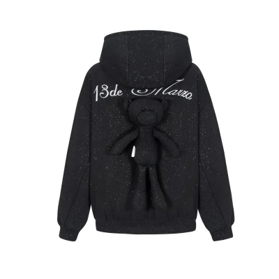 13DE MARZO Star Sand Zip Hoodie Black