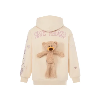 13DE MARZO Doozoo Rhinestone Heart Hoodie Beige