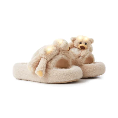 13DE MARZO Doozoo Glowing Fuzzy Slipper Khaki