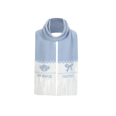 13DE MARZO Fair Isle Bear Knit Scarf Blue