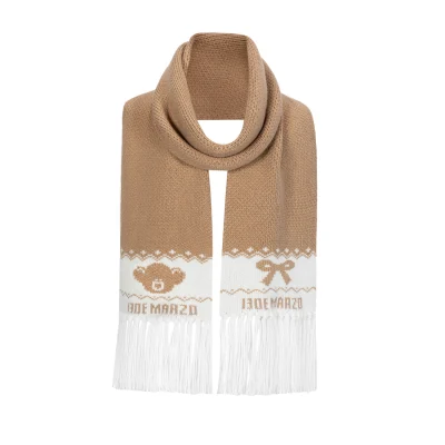 13DE MARZO Fair Isle Bear Knit Scarf Camel