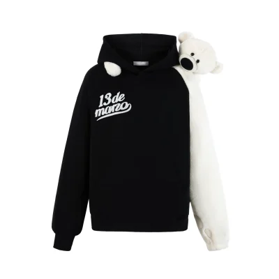 13DE MARZO Bear Giant Sleeve Hoodie Black