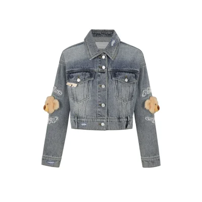 13DE MARZO Elbow Bear Denim Jacket Blue