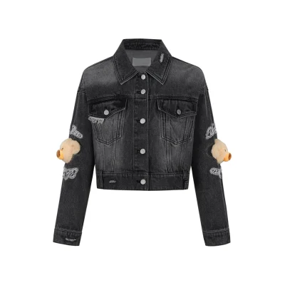 13DE MARZO Elbow Bear Denim Jacket Black