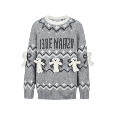 13DE MARZO Fair Isle Doozoo Knit Sweater Grey