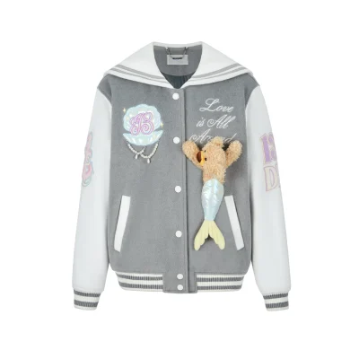 13DE MARZO Doozoo Mermaid Baseball Jacket Grey