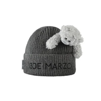 13DE MARZO Bear Base Knit Beanie Dark Grey