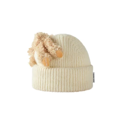 13DE MARZO Bear Base Knit Beanie Beige