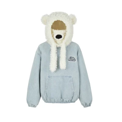 13DE MARZO Bear Set Padded Hoodie Blue