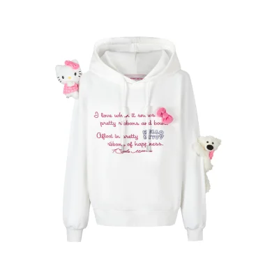 13DE MARZO Hello Kitty Bear Printing Hoodie White