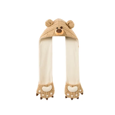 13DE MARZO Bear Head Scarf Khaki