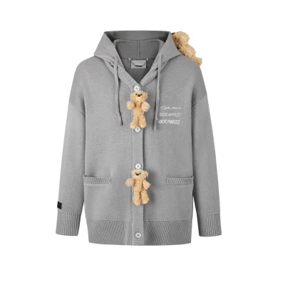 13DE MARZO Bear Button Hood Cardigan Grey