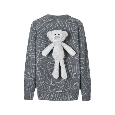 13DE MARZO Bear Logo Sketch Jumper Grey