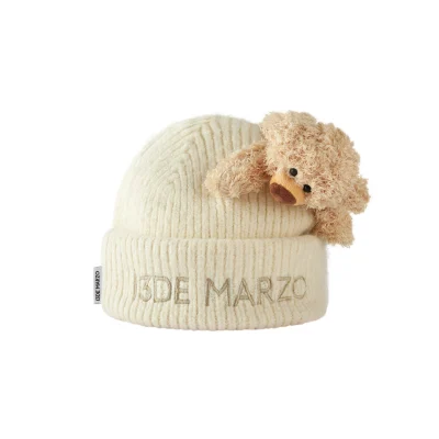 13DE MARZO Bear Base Knit Beanie Beige