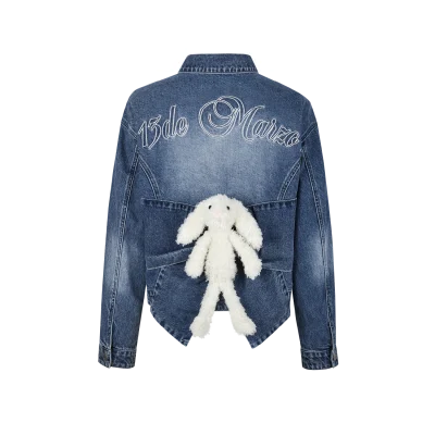 13DE MARZO Doozoo Back Butterfly Denim Jacket Blue