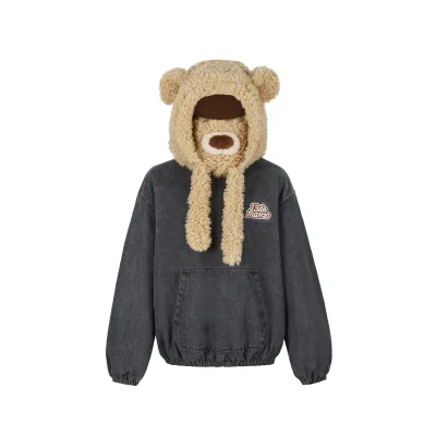 13DE MARZO Bear Set Padded Hoodie Black