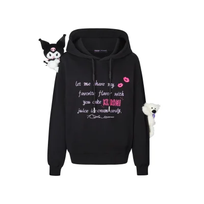 13DE MARZO Kuromi Bear Printing Hoodie Black