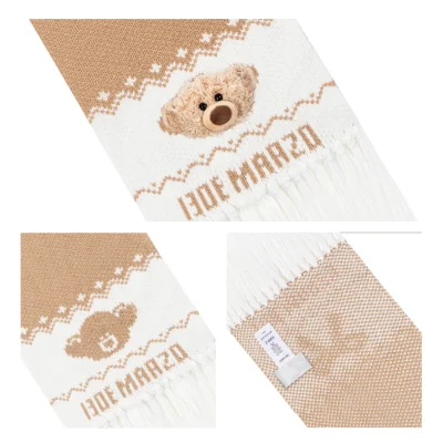 13DE MARZO Fair Isle Bear Knit Scarf Camel - Image 6