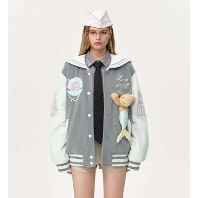 13DE MARZO Doozoo Mermaid Baseball Jacket Grey