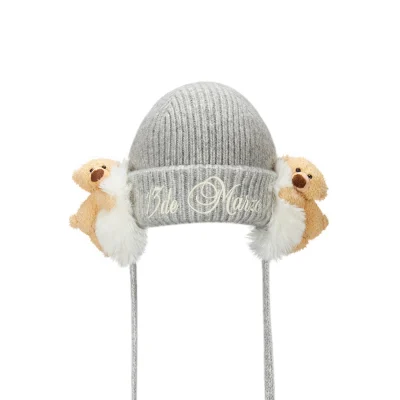 13DE MARZO Bear Earmuff Beanie Grey