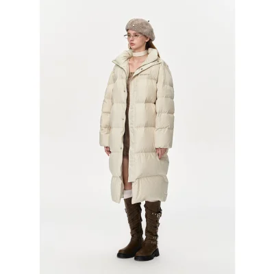 13DE MARZO Bear Long Down Puffer Jacket Beige - Image 4