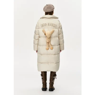 13DE MARZO Bear Long Down Puffer Jacket Beige - Image 5