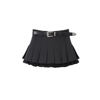 REVAN Ruffle Hem Pleated Skirt Dark Grey - Image 7