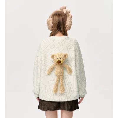 13DE MARZO Bear Logo Sketch Jumper Beige