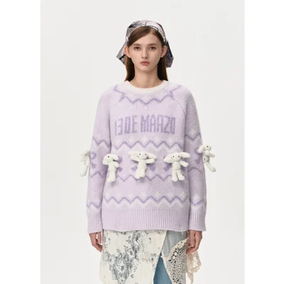 13DE MARZO Fair Isle Doozoo Knit Sweater Purple