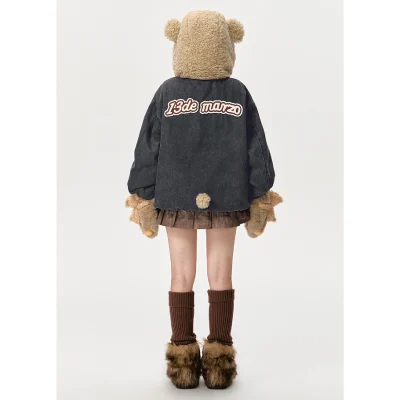 13DE MARZO Bear Set Padded Hoodie Black - Image 4