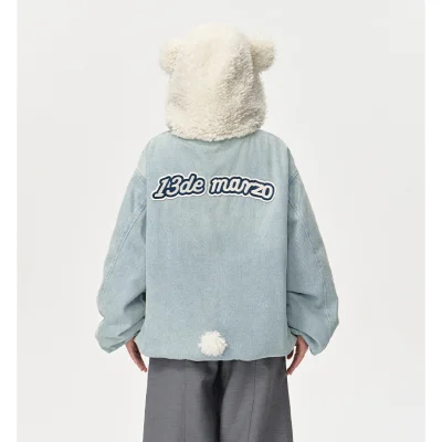 13DE MARZO Bear Set Padded Hoodie Blue - Image 3