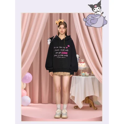 13DE MARZO Kuromi Bear Printing Hoodie Black