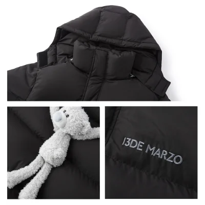 13DE MARZO Bear Long Down Puffer Jacket Black - Image 7