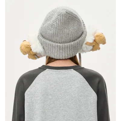 13DE MARZO Bear Earmuff Beanie Grey - Image 3