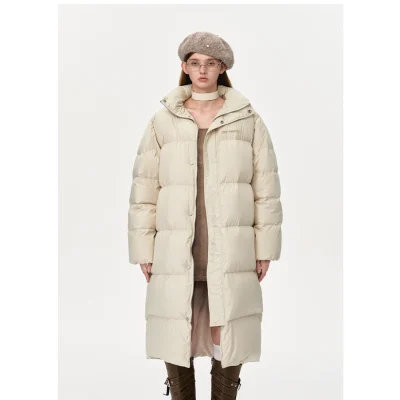 13DE MARZO Bear Long Down Puffer Jacket Beige - Image 3