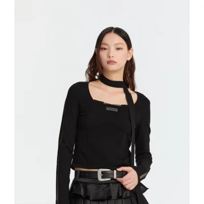 REVAN knitted cropped top Black