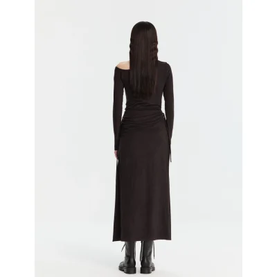 REVAN Modern Asymmetrical Shoulder Dress Black - Image 5