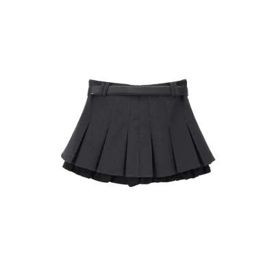 REVAN Ruffle Hem Pleated Skirt Dark Grey - Image 8